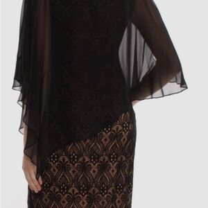 Connected Apparel Black and Tan Asymmetrical Lace Dress
